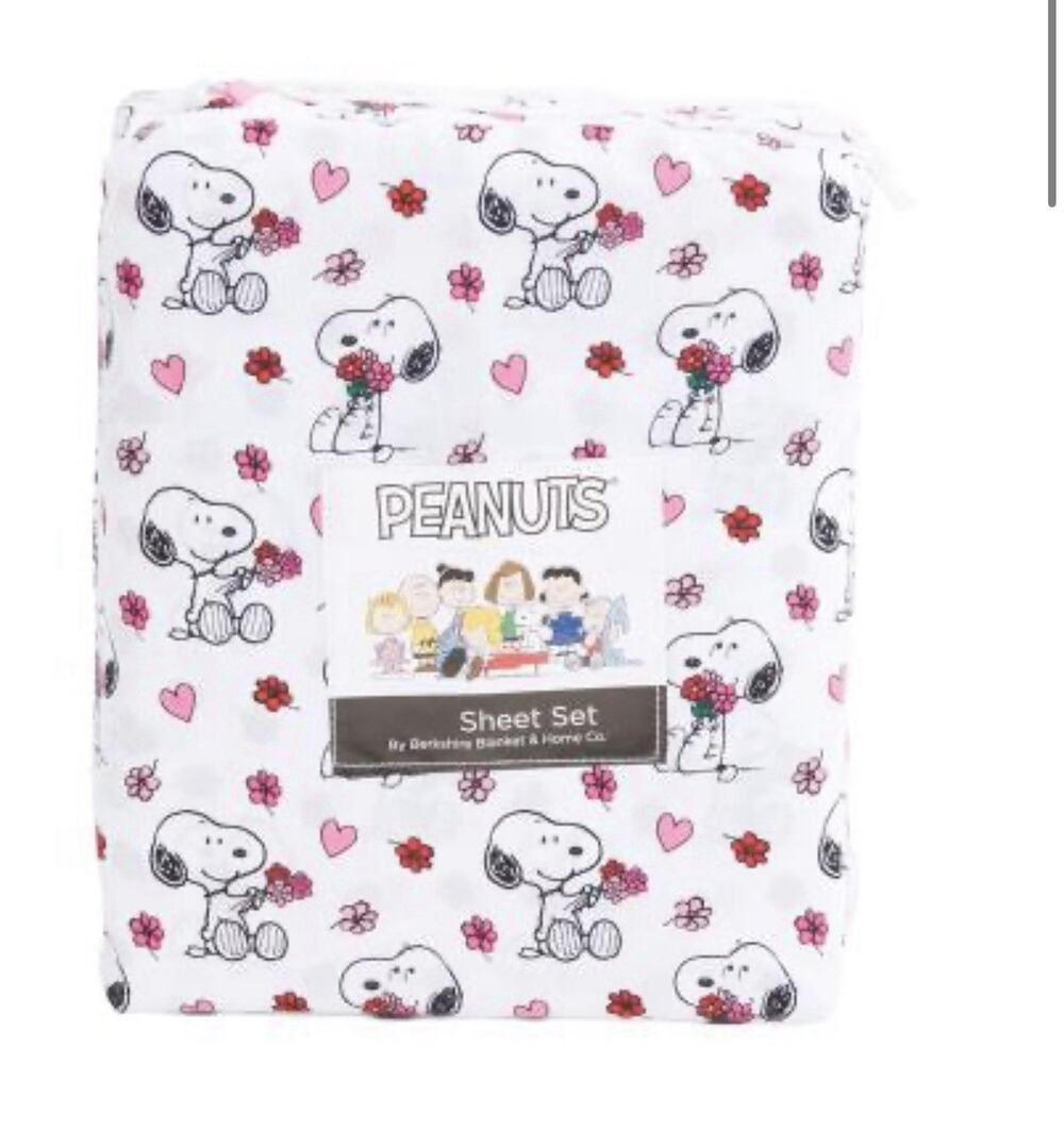 New! Peanuts LOVE BLOOMS Snoopy Queen 4pc Sheet Set Berkshire, Blanket & Home